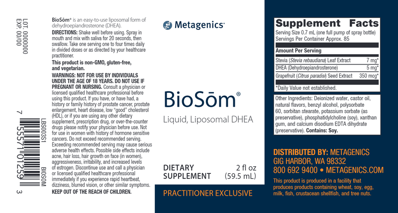 BioSom Spray (Metagenics) Label