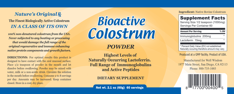 Bioactive Colostrum Powder (Well Wisdom) Label