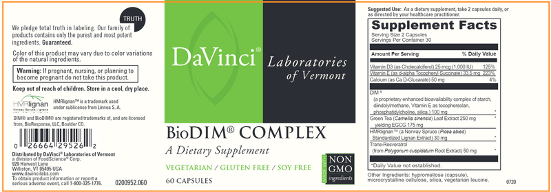 Biodim Complex (DaVinci Labs) Label