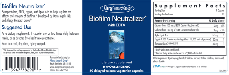 Biofilm Neutralizer* with EDTA (Allergy Research Group) label