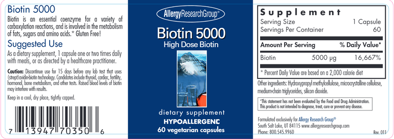 Biotin 5000 (Allergy Research Group) label
