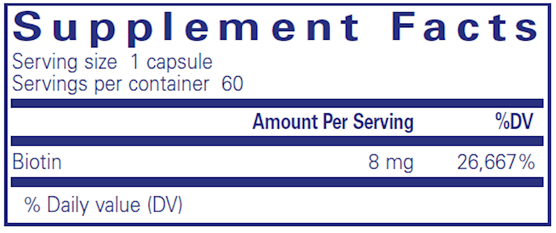 Biotin 8 mg 60 Caps Pure Encapsulations Supplement Facts