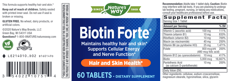 Biotin Forte 5 mg without Zinc (Nature's Way) Label