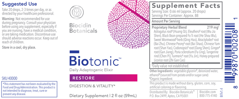 Biotonic (Biocidin Botanicals) Label