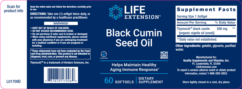 Black Cumin Seed Oil (Life Extension) Label