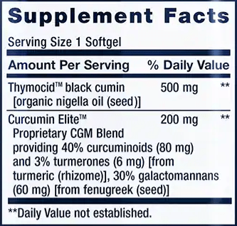 Black Cumin Seed Oil and Curcumin Elite™ (Life Extension) Supplement Facts