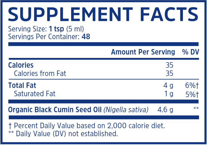 Black Seed Oil Organic (ZHOU Nutrition) Supplement Facts