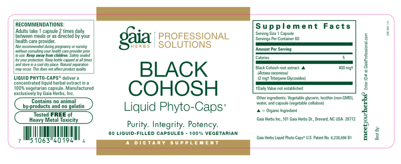 Black Cohosh (Gaia Herbs Professional Solutions) label
