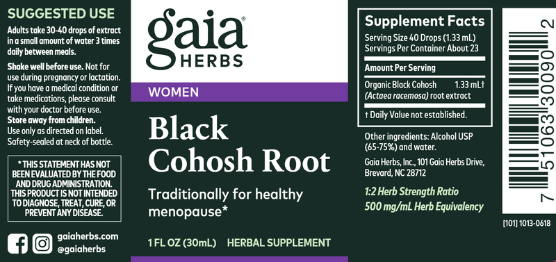 Black Cohosh Root 1oz (Gaia Herbs) Label