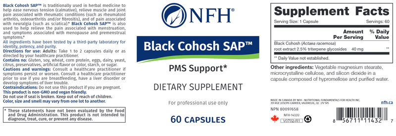 Black Cohosh SAP (NFH Nutritional Fundamentals) Label