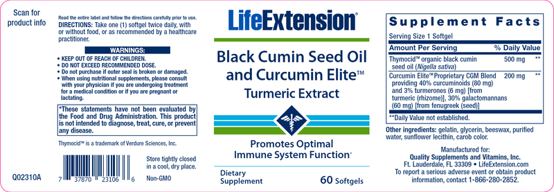 Black Cumin Seed with Bio-Curcumin (Life Extension) Label