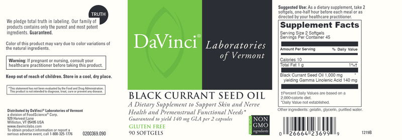 Black Currant Seed Oil DaVinci Labs Label