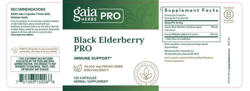 Black Elderberry PRO (Gaia Herbs Professional Solutions) Label