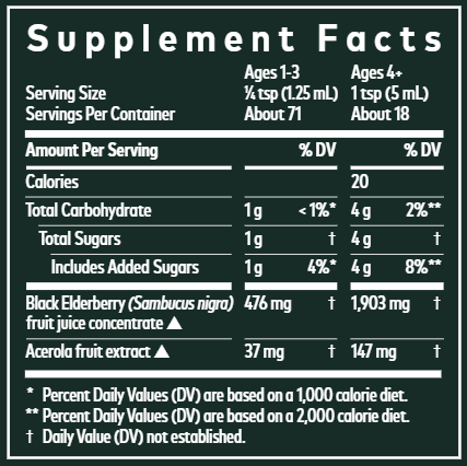 Black Elderberry Syrup 3oz (Gaia Herbs) supplement facts