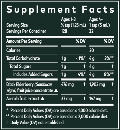 Black Elderberry Syrup 5.4oz (Gaia Herbs) supplement facts