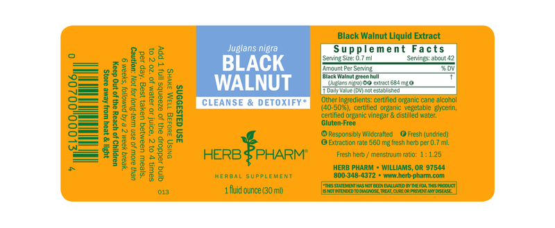 Black Walnut Juglans Nigra (Herb Pharm) Label