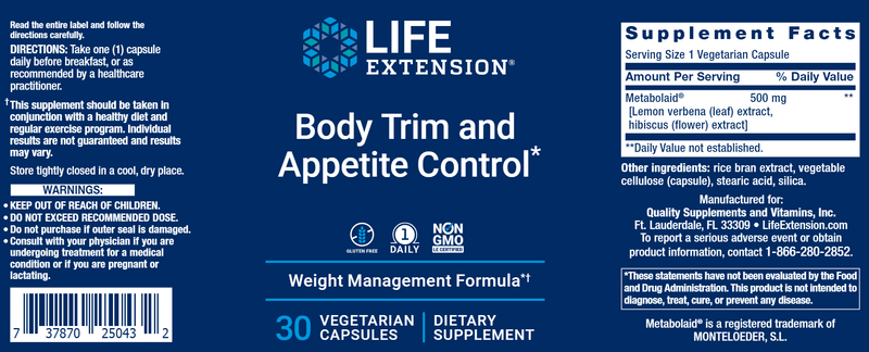 body trim and appetite control life extension label