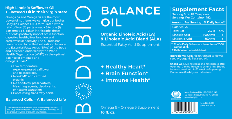 BodyBio Balance Oil (BodyBio) Label