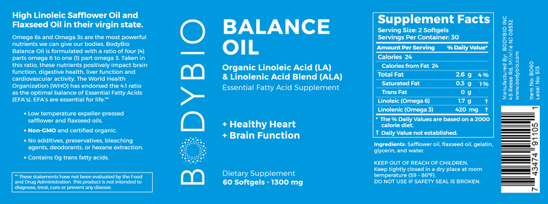 BodyBio Balance Oil (BodyBio) Label
