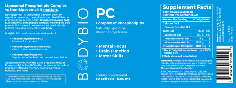 BodyBio PC Softgels (BodyBio) 60ct Label