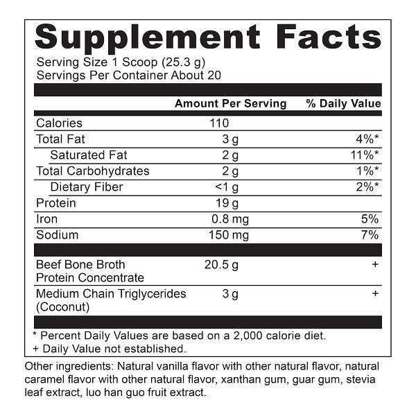 Bone Broth Protein Beef Salted Caramel (Ancient Nutrition) Supplement Facts