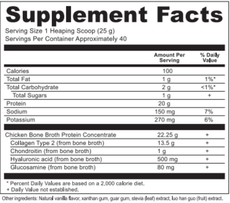 Bone Broth Protein Vanilla (Ancient Nutrition) 35.6oz Supplement Facts