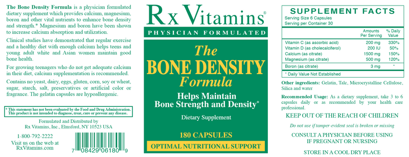 Bone Density Formula (Rx Vitamins) Label