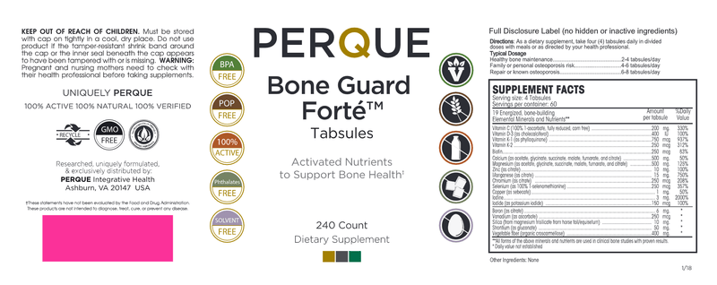 Bone Guard Forté (Reformulated) (Perque) 240ct Label