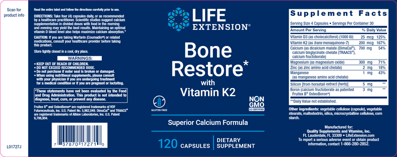 Bone Restore with Vitamin K2 (Life Extension) Label