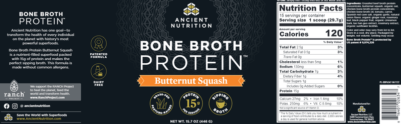 Bone Broth Protein - Butternut Squash (Ancient Nutrition) Label