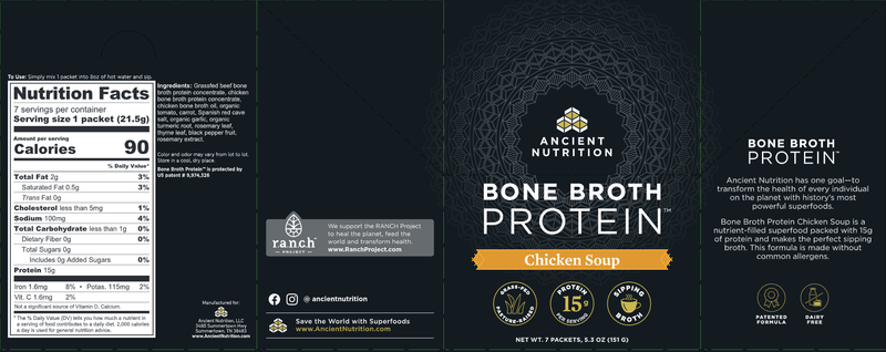 Bone Broth Protein - Chicken Soup TRAY (Ancient Nutrition) Label