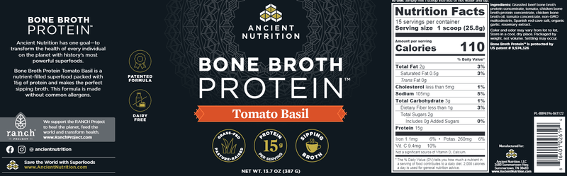 Bone Broth Protein - Tomato Basil (Ancient Nutrition) Label