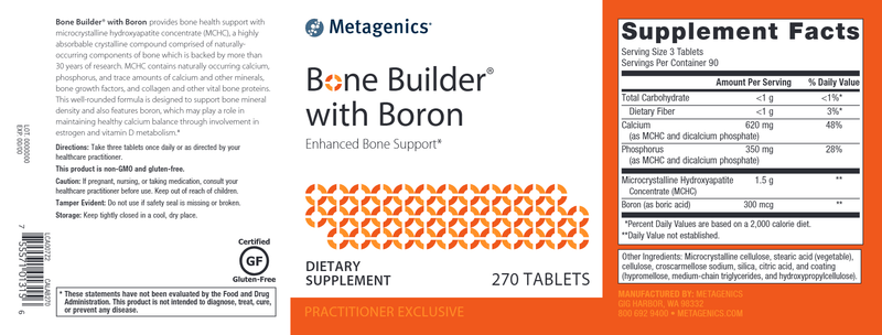 Bone Builder with Boron (Metagenics) Label