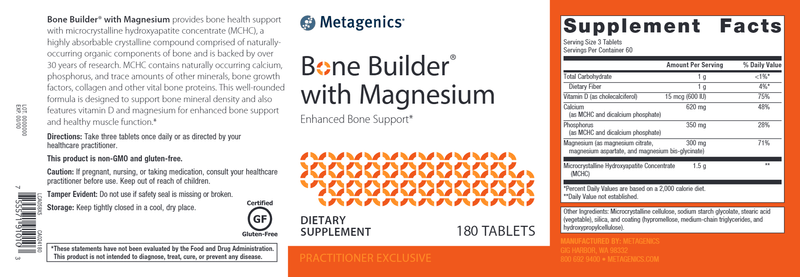 Bone Builder with Magnesium (Metagenics) 180ct Label