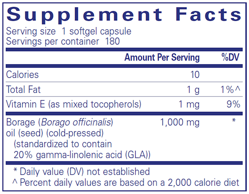 Borage Oil 180 Caps Pure Encapsulations Supplement Facts