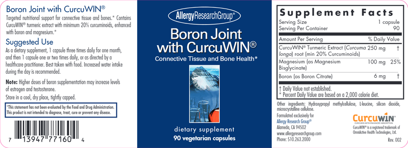 Boron Joint with CurcuWIN® (Allergy Research Group) label