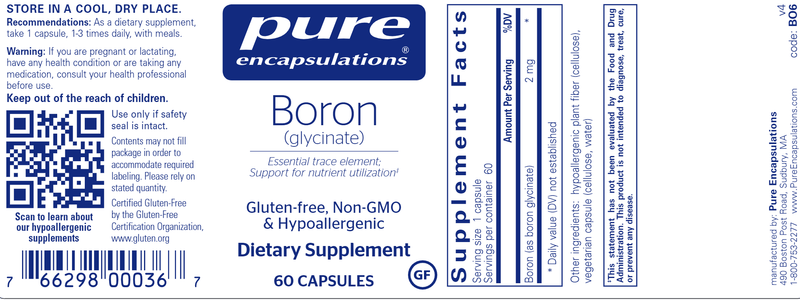 Boron glycinate Pure Encapsulations Label