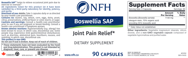 Boswellia SAP (NFH Nutritional Fundamentals) Label