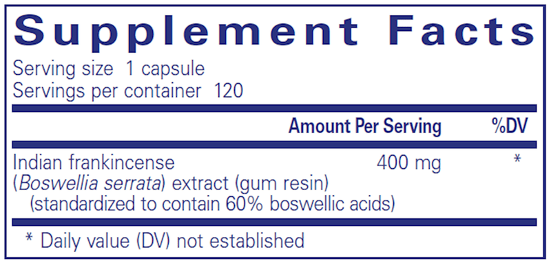 Boswellia Pure Encapsulations Supplement Facts
