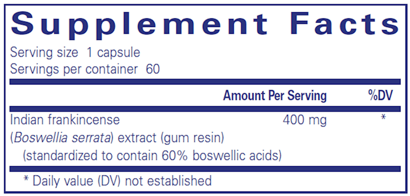 Boswellia 60 Capsules Pure Encapsulations Supplement Facts