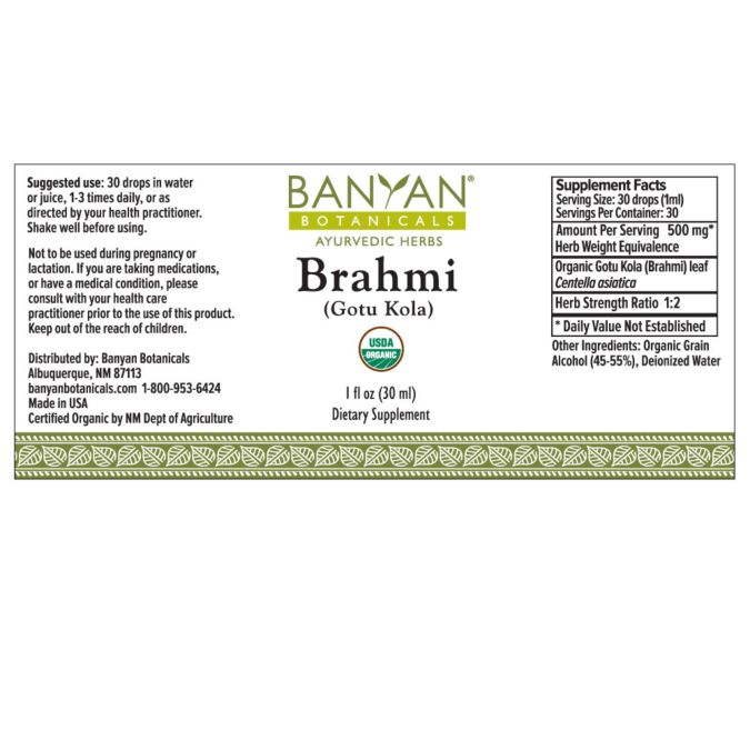 Brahmi Liquid Extract Organic (Banyan Botanicals) Label