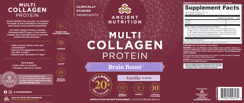 Brain Boost Powder Vanilla (Ancient Nutrition) Label
