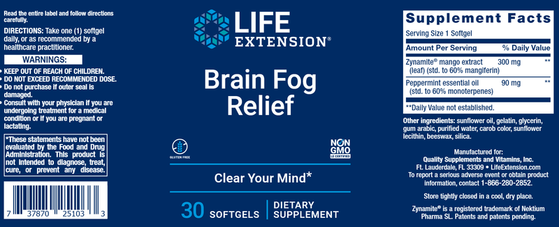 Brain Fog Relief Life Extension Label