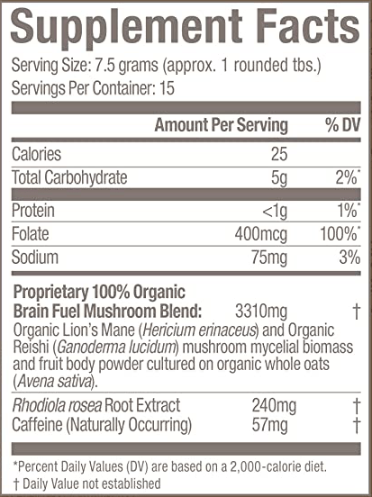 Brain Fuel+ Mocha Mushroom Superfood Drink Mix (Om Mushrooms) supplement facts