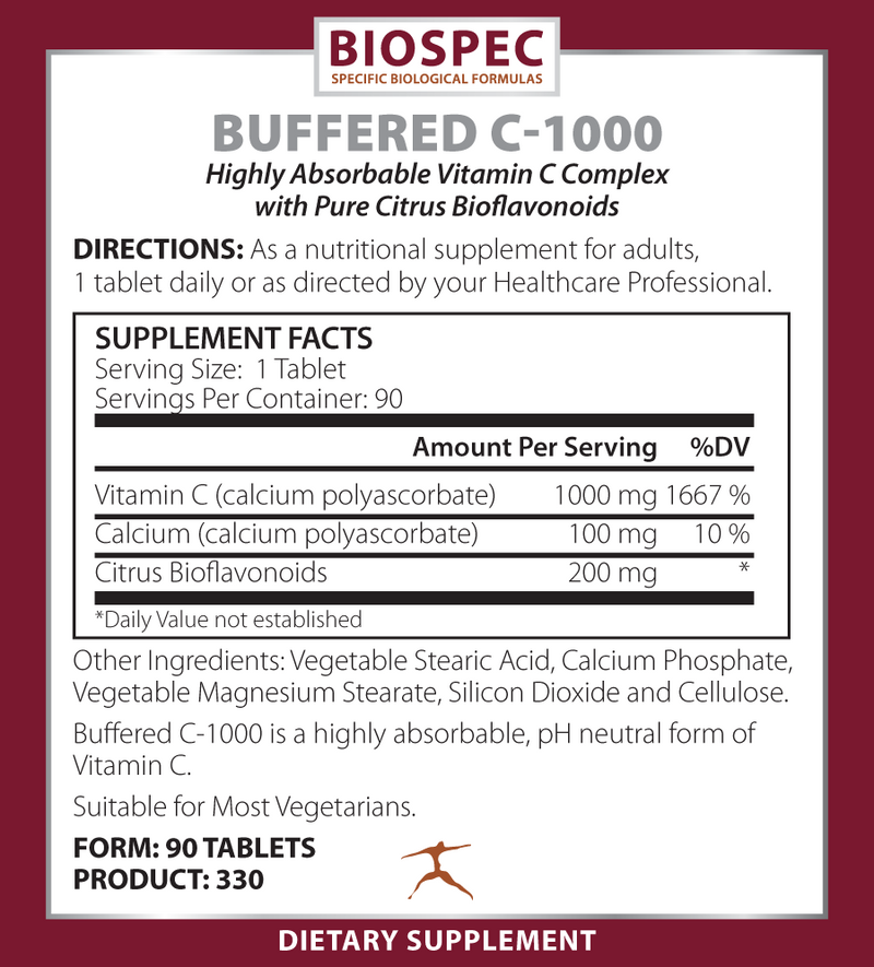 Buffered C 1000 90 tabs (Biospec Nutritionals) Supplement Facts