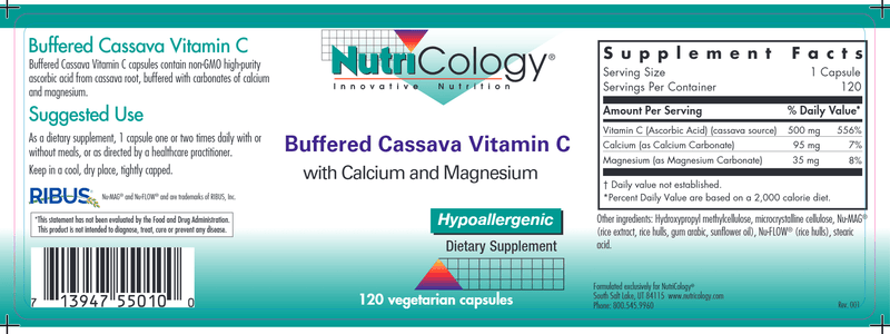 Buffered Cassava Vitamin C (Nutricology) Label