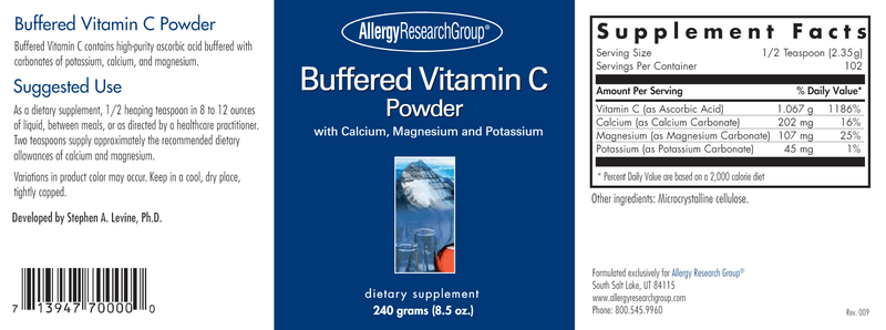 Buffered Vitamin C Powder (Allergy Research Group) label