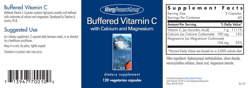 Buffered Vitamin C (Allergy Research Group) label