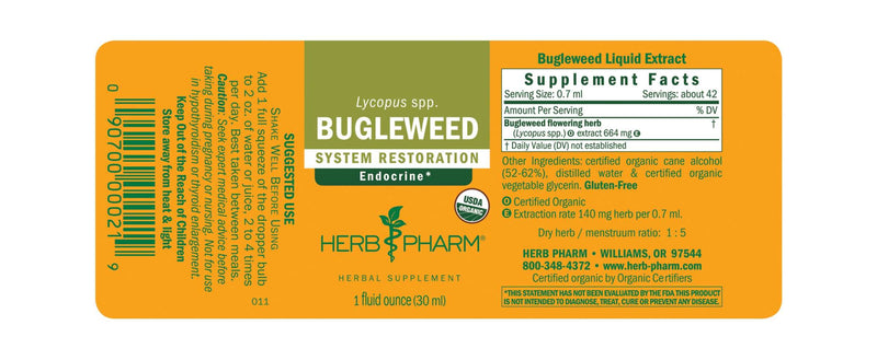 Bugleweed/Lycopus spp. (Herb Pharm) Label