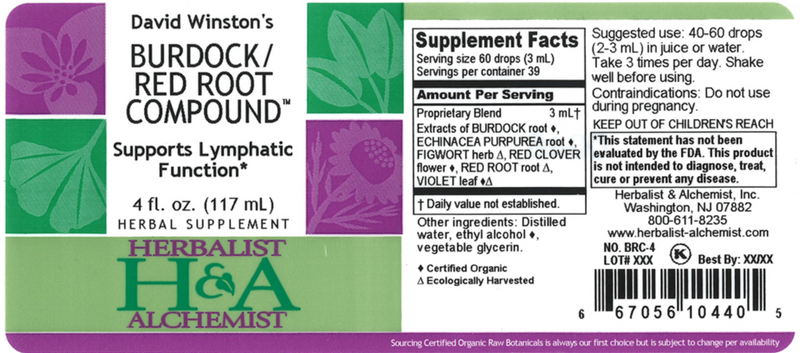 Burdock/Red Root Compound (Herbalist Alchemist) 4oz Label